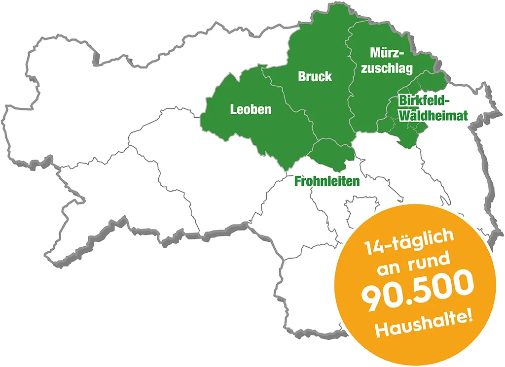 Das Erscheinungsgebiet der Obersteirischen Rundschau