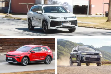 Jeden Tag 15 neue Autos in der Region Ein dreigeteiltes Bild, in jedem Segment ist ein Fahrzeug abgebildet