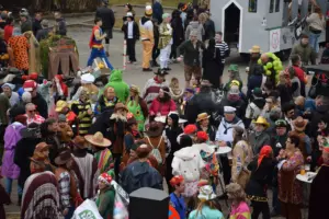 Viele Menschen bei einem Faschingsumzug.