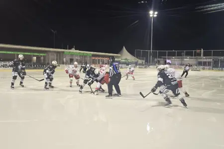 Eine Szene aus einem Eishockeymatch.