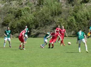 Viele Spieler kämpfen um den Ball.