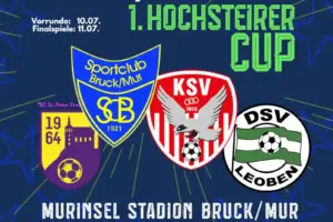 Vier Logos von Fußballvereinen und der Hinweis auf den Hochsteirercup.
