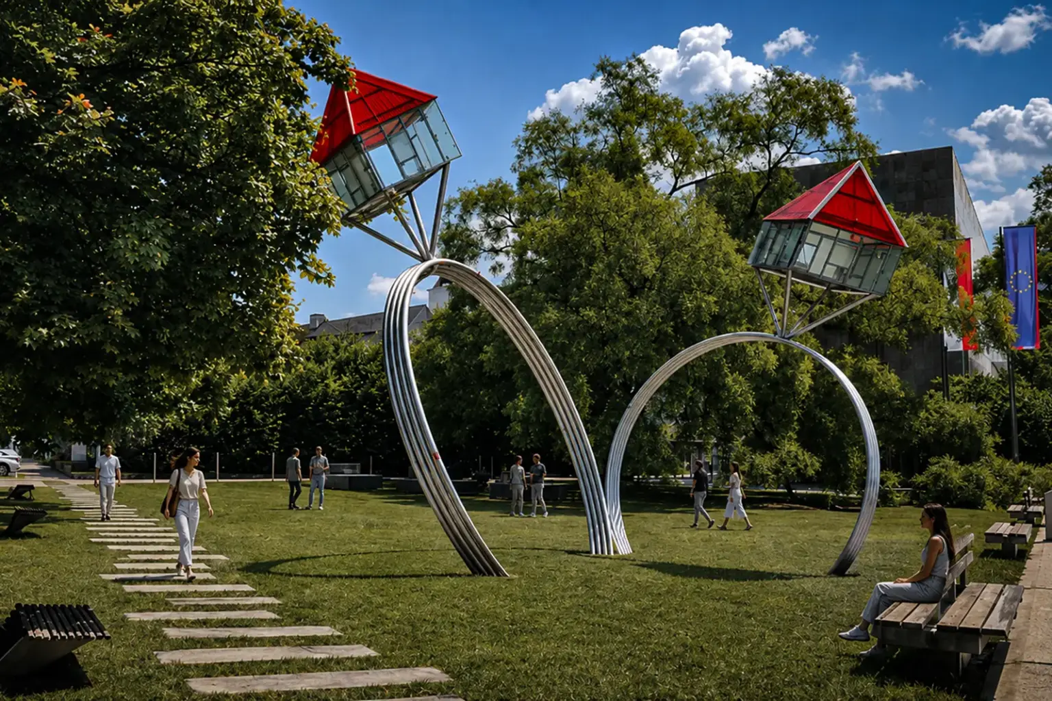 Mehr Grün vor dem Leobener Rathaus Ein innerstädtischer Park mit moderner Skulptur