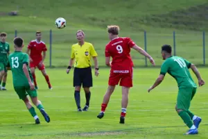 Die Spieler versuchen den Ball zu köpfeln.