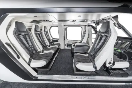 Airbus-Helikopter hebt mit Mürztaler Leichtbau ab Eine luxuriös ausgestattete Helikopter-Kabine mit zwei Pilotensitzen und fünf Passagierplätzen